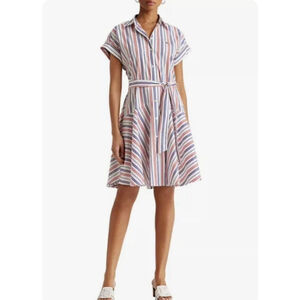 NWT Lauren Ralph Lauren Red White Blue Striped Fit N Flare Shirtdress Sz 4